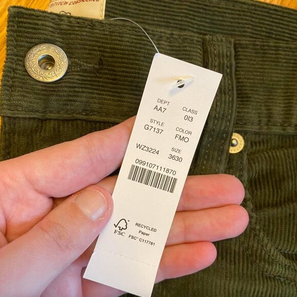 NWT JCREW || GREEN CORD TROUSERS - Picture 2 of 3
